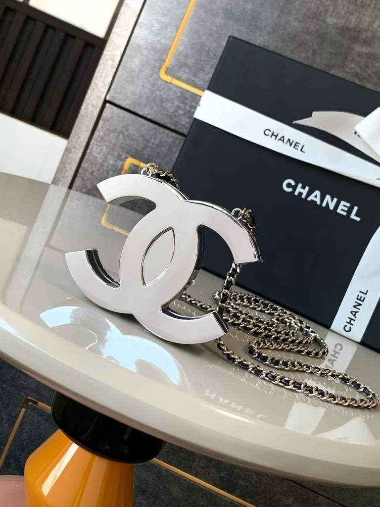 Chanel MICRO BAG Pendant Crossbody Long Necklace Silver
