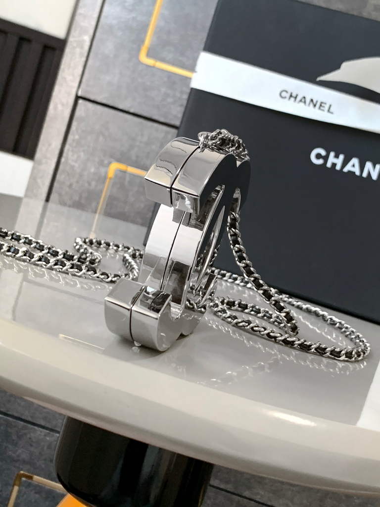 Chanel MICRO BAG Pendant Crossbody Long Necklace Silver