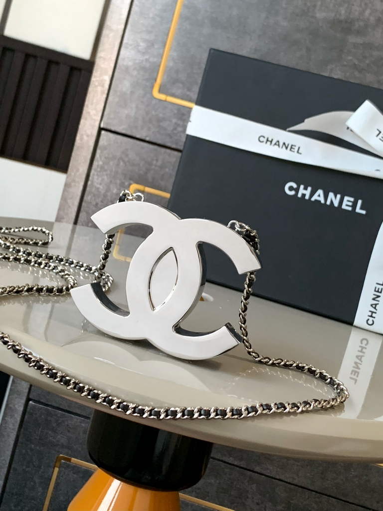 Chanel MICRO BAG Pendant Crossbody Long Necklace Silver