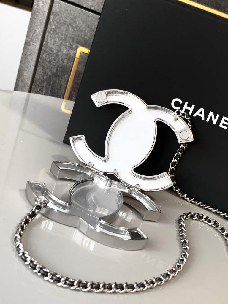 Chanel MICRO BAG Pendant Crossbody Long Necklace Silver