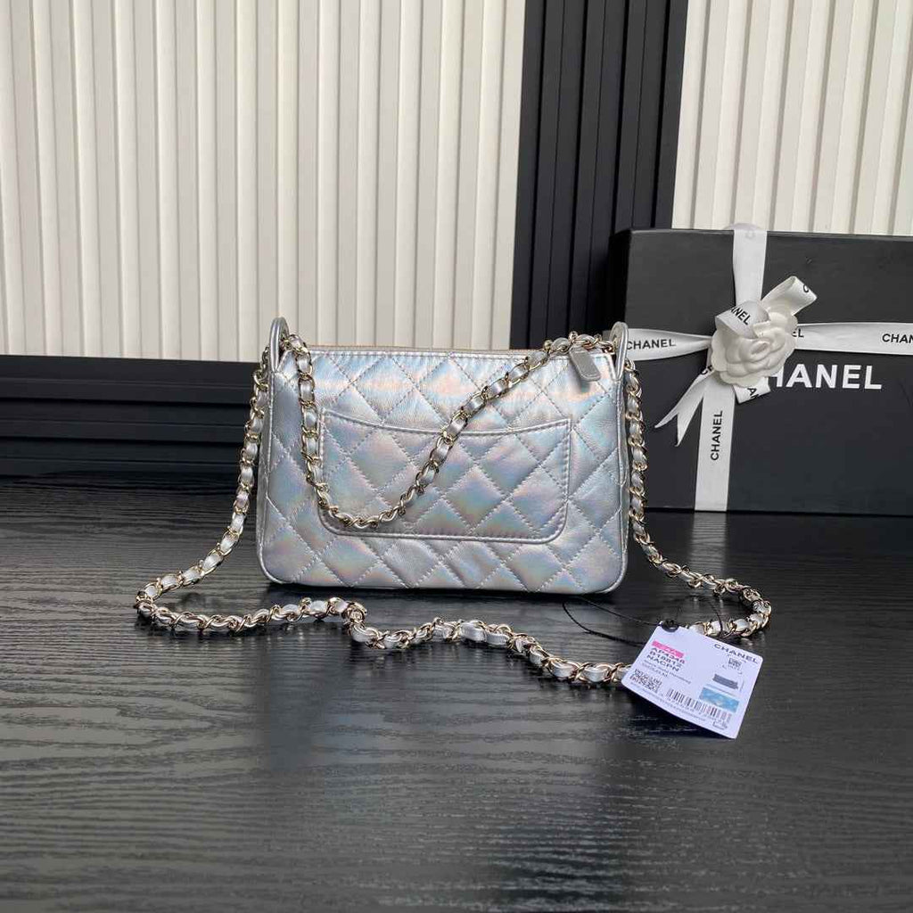 Chanel mini camera case, Shiny lambskin AP4378 silver