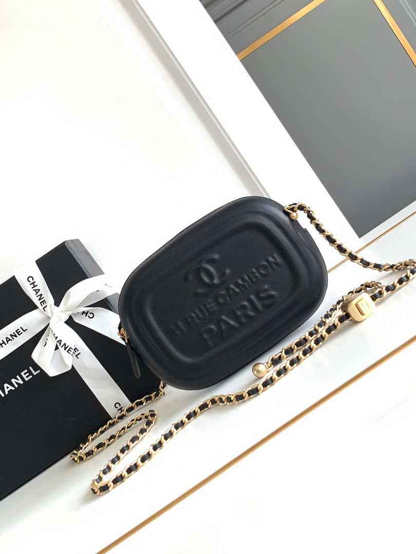 Chanel Mini camera case, Shiny lambskin AS5318 black