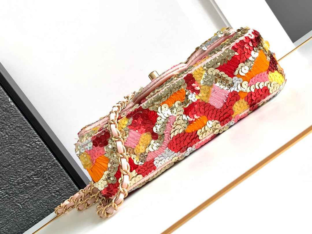 Chanel Mini Flap Bag A69900 Pink Sequinsl Gold-Tone Metal