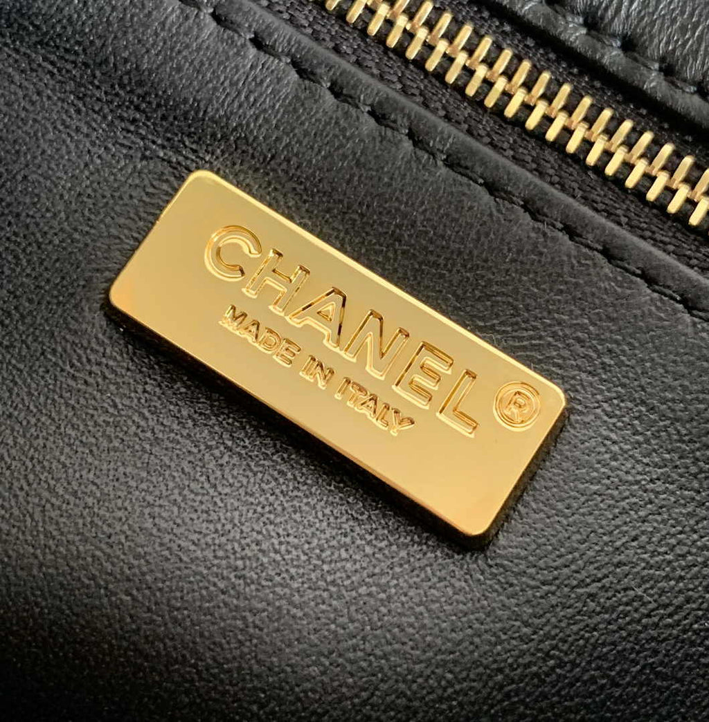 Chanel Mini Classic Handbag A69900 Black Sequinsl Gold-Tone Metal