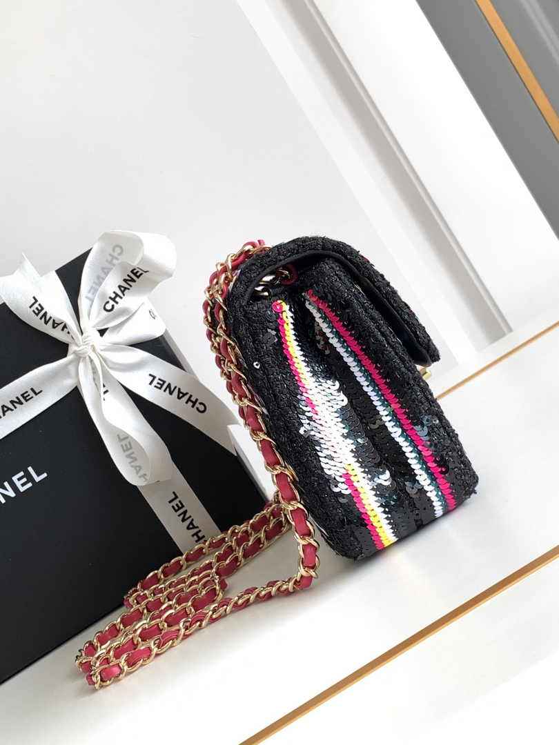 Chanel Mini Flap Bag A69900 Black Sequinsl Gold-Tone Metal