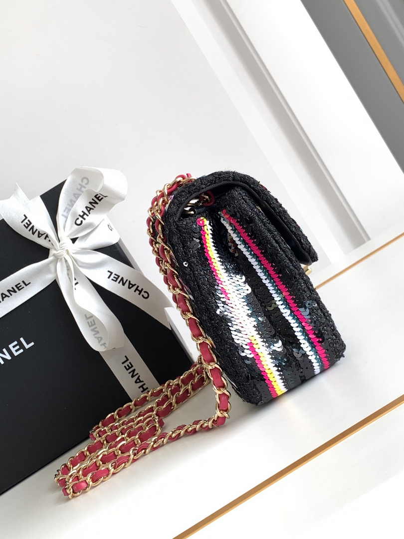 Chanel Mini Flap Bag A69900 Black Sequinsl Gold-Tone Metal