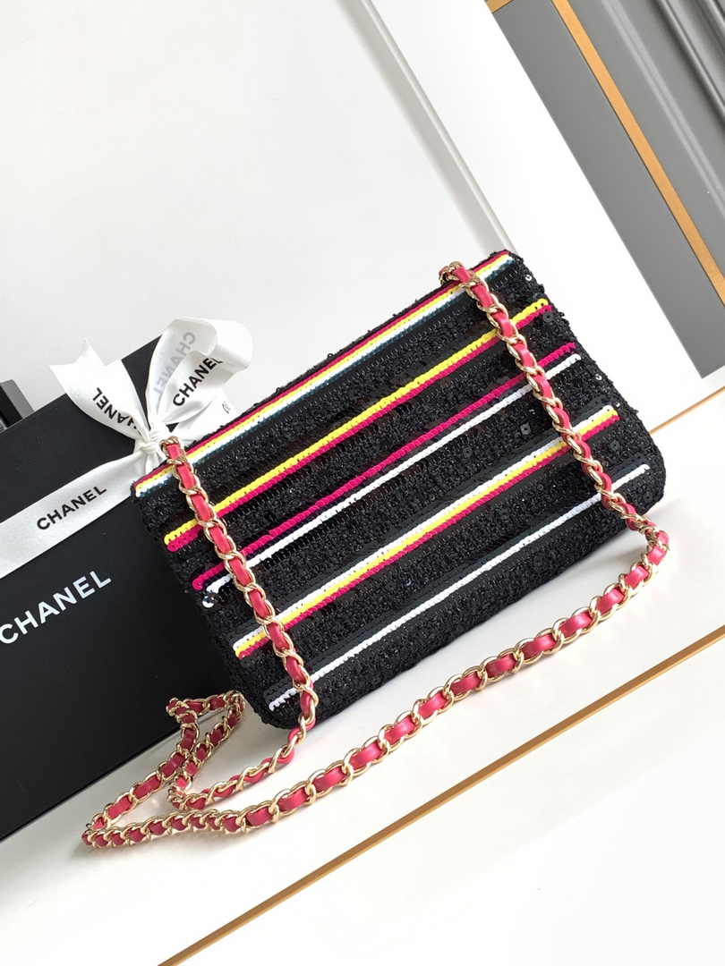 Chanel Mini Flap Bag A69900 Black Sequinsl Gold-Tone Metal