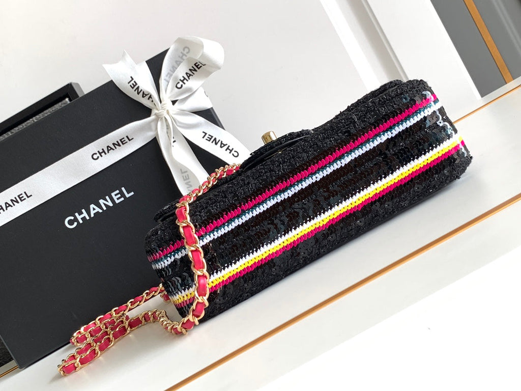 Chanel Mini Flap Bag A69900 Black Sequinsl Gold-Tone Metal