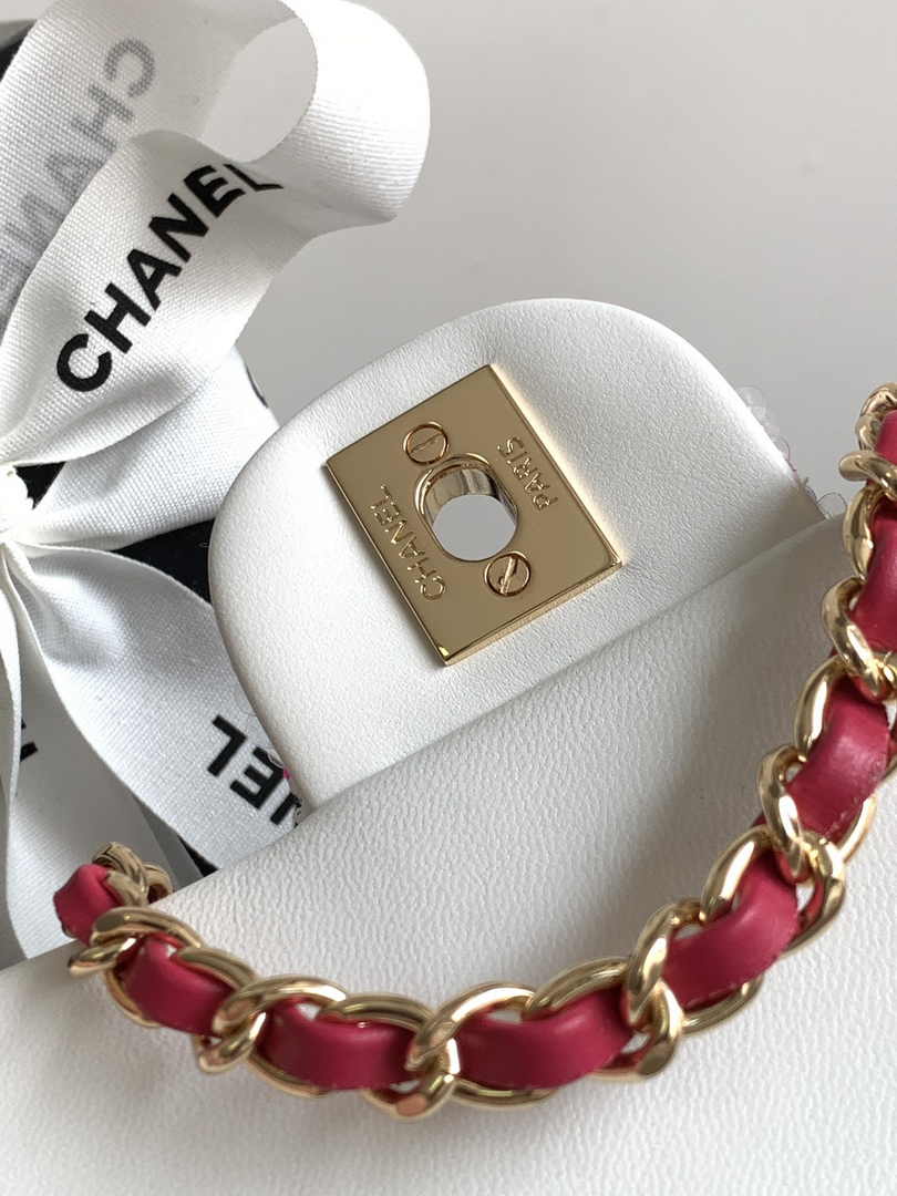 Chanel Mini Flap Bag A69900 White Sequinsl Gold-Tone Metal