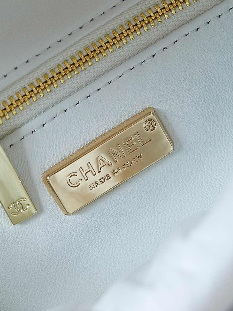 Chanel Mini Classic Handbag A69900 White Sequinsl Gold-Tone Metal
