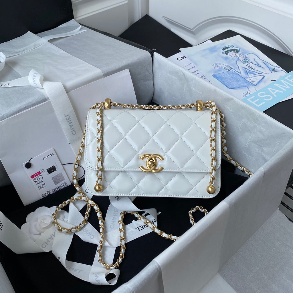 Chanel Mini Flap bag AS2615 Lambskin White