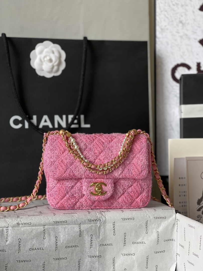 Chanel Mini Flap Bag AS4384 Pink Tweed