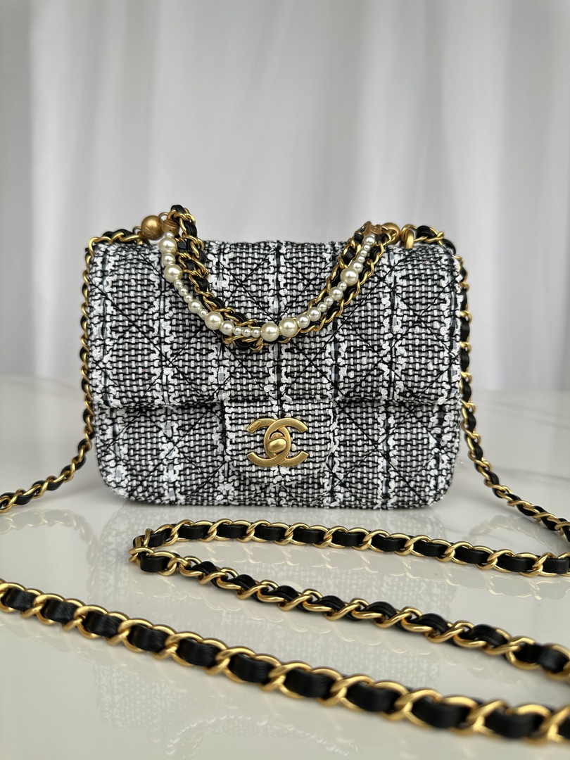 Chanel Mini Flap Bag AS4385 Gray Cotton Tweed
