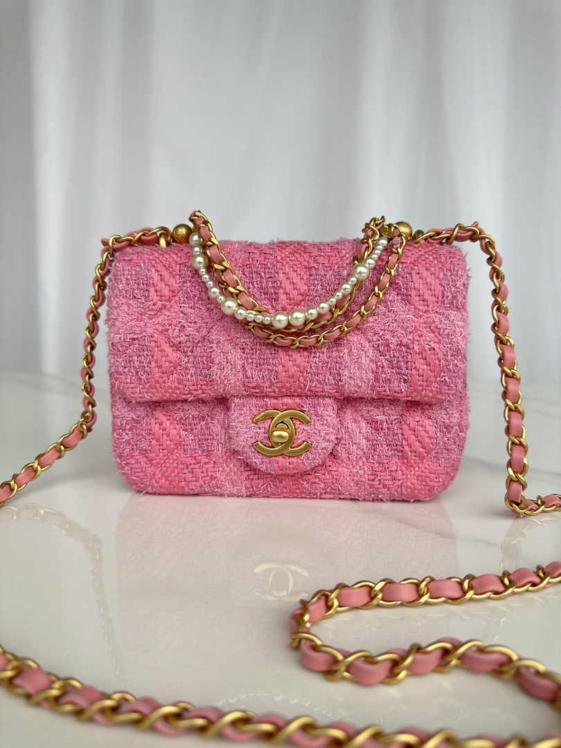 Chanel Mini Flap Bag AS4385 Pink Cotton Tweed