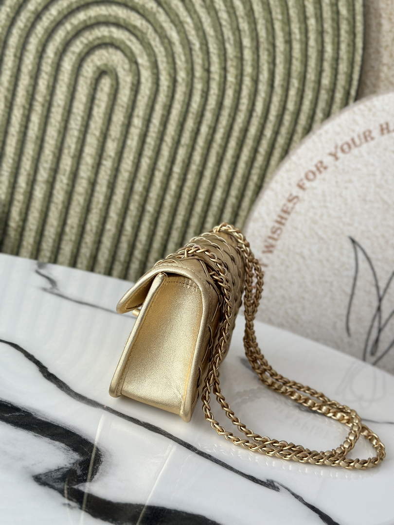 Chanel mini flap bag, AS4797 metallized braided calfskin gold