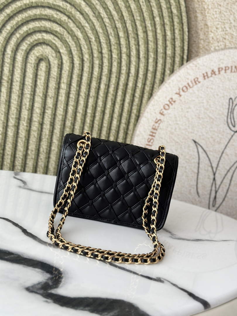 Chanel mini flap bag, AS4797 metallized braided calfskin black