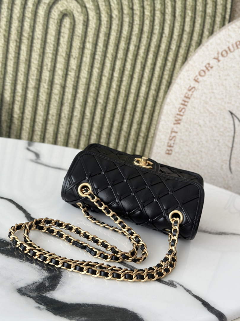 Chanel mini flap bag, AS4797 metallized braided calfskin black