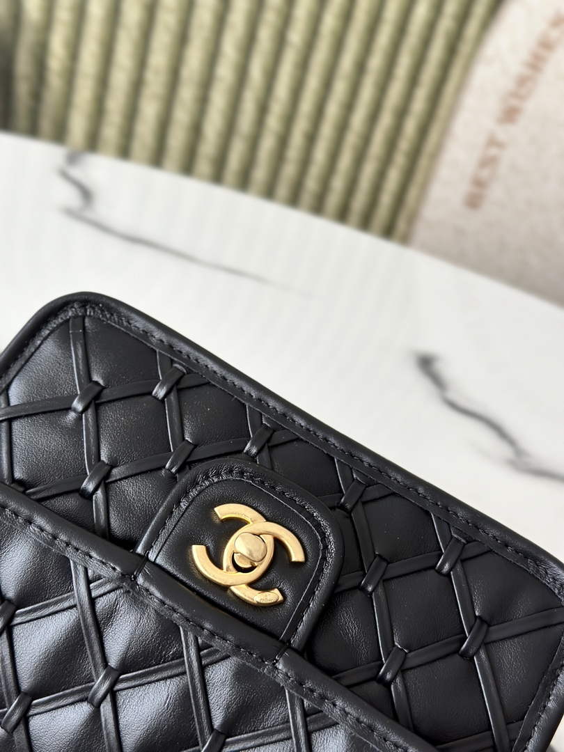 Chanel mini flap bag, AS4797 metallized braided calfskin black