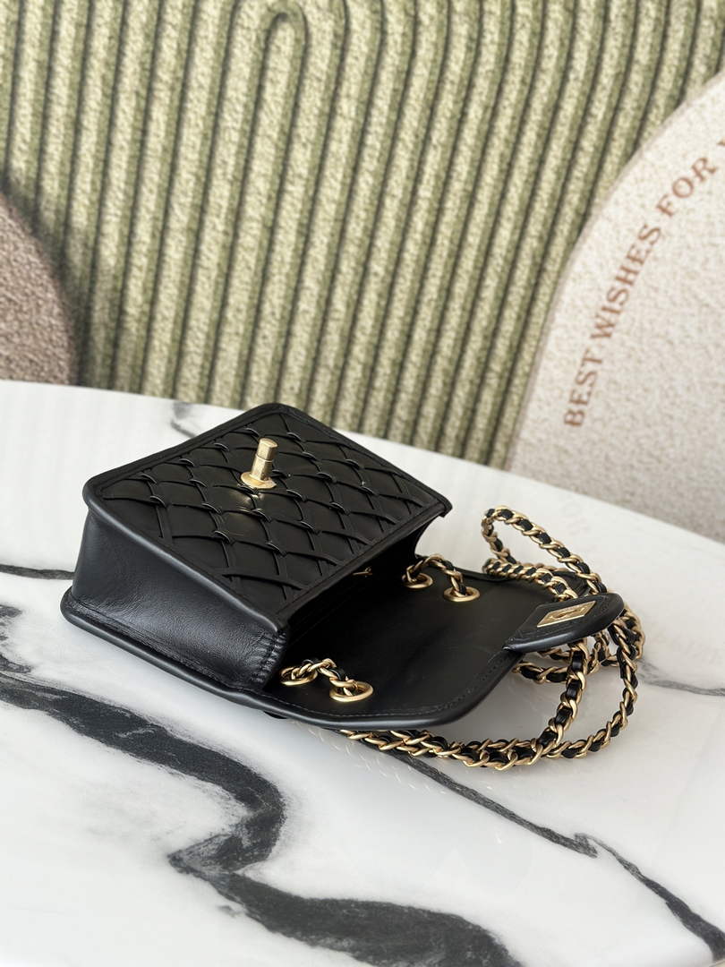 Chanel mini flap bag, AS4797 metallized braided calfskin black