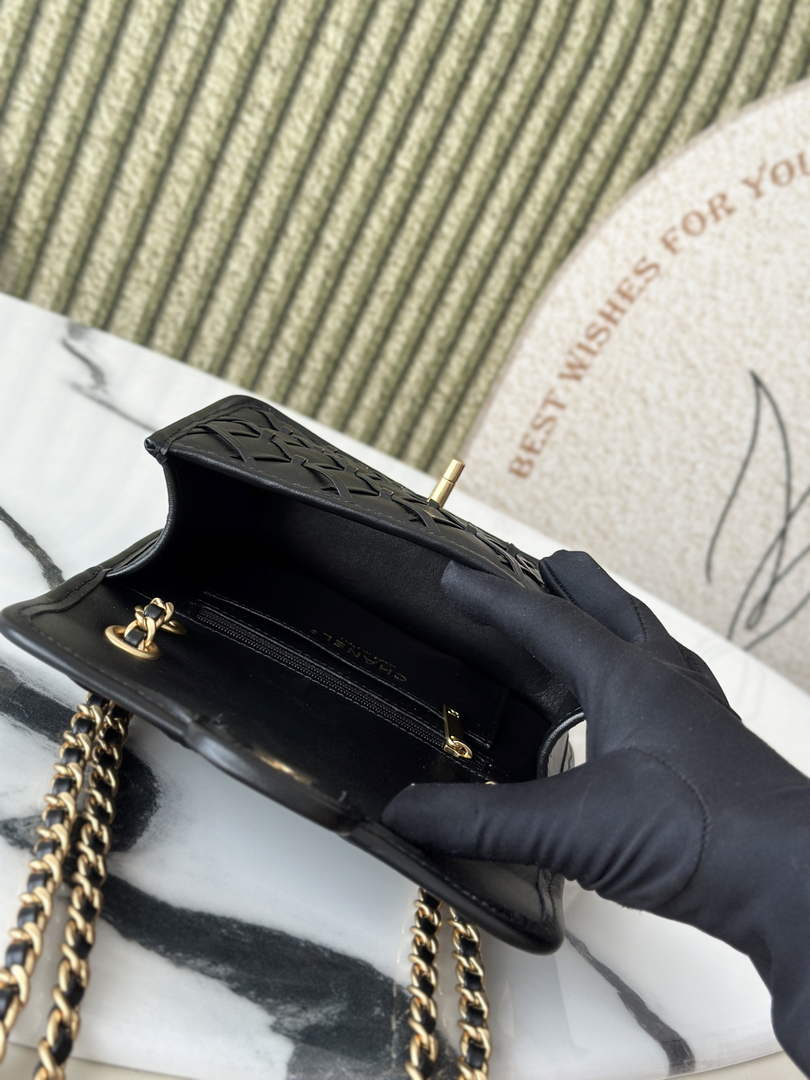Chanel mini flap bag, AS4797 metallized braided calfskin black