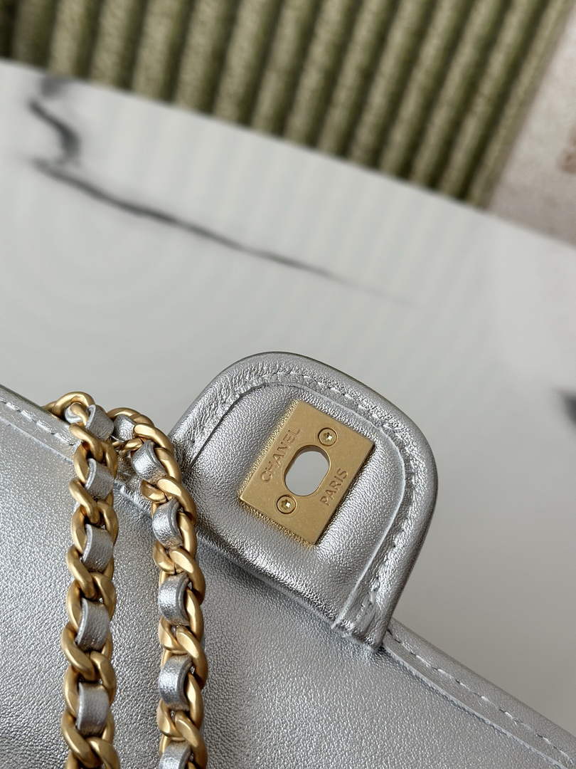 Chanel mini flap bag, AS4797 metallized braided calfskin silver