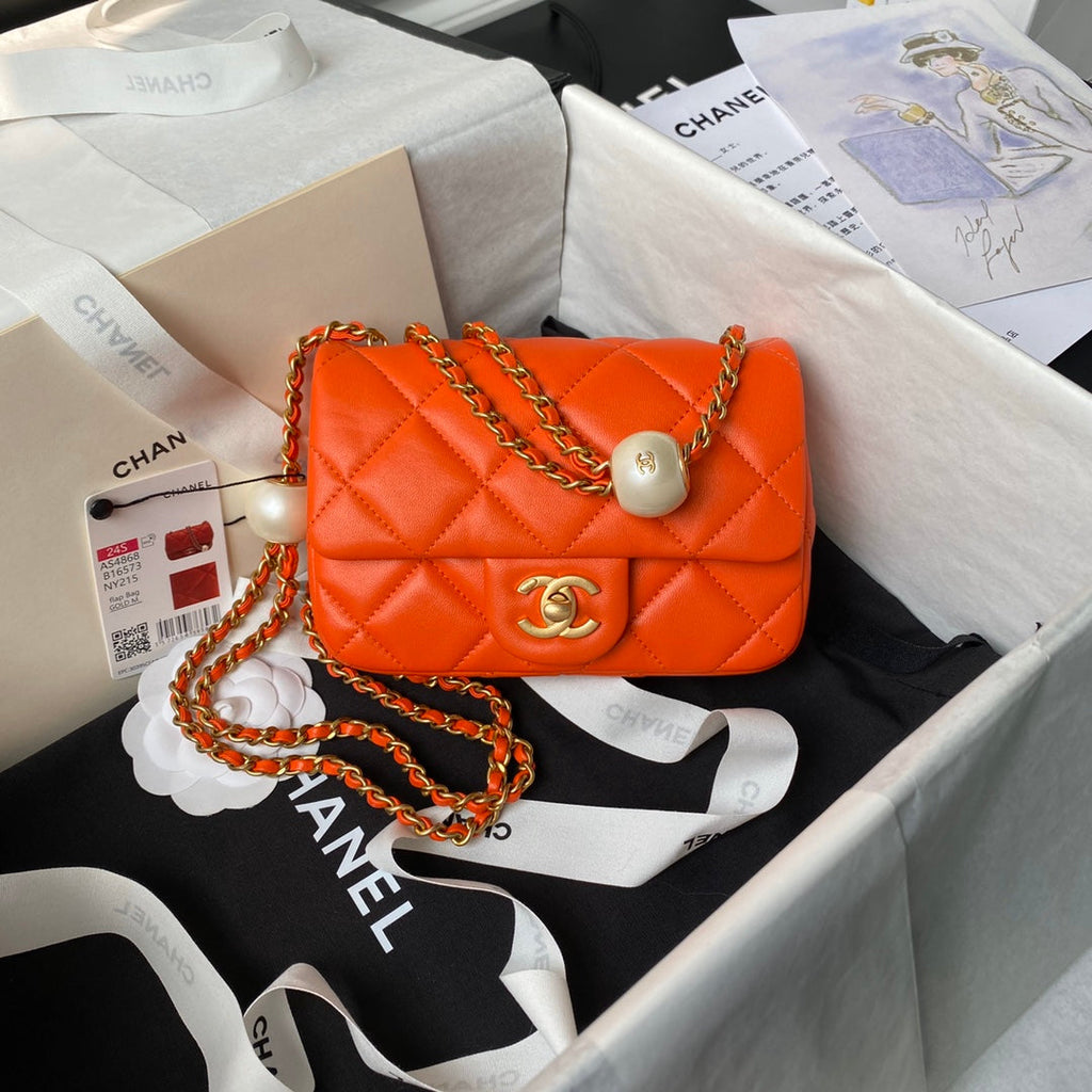 Chanel Mini Flap bag AS4868 Orange Lambskin