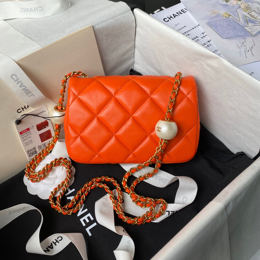Chanel Mini Flap bag AS4868 Orange Lambskin