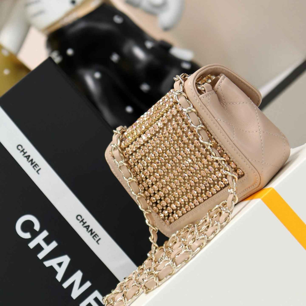 Chanel mini flap bag, AS4961 dark beige lambskin, diamanté