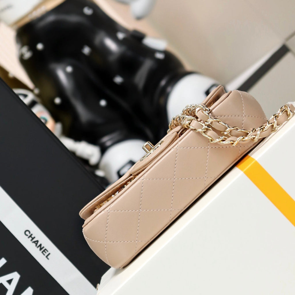 Chanel mini flap bag, AS4961 dark beige lambskin, diamanté