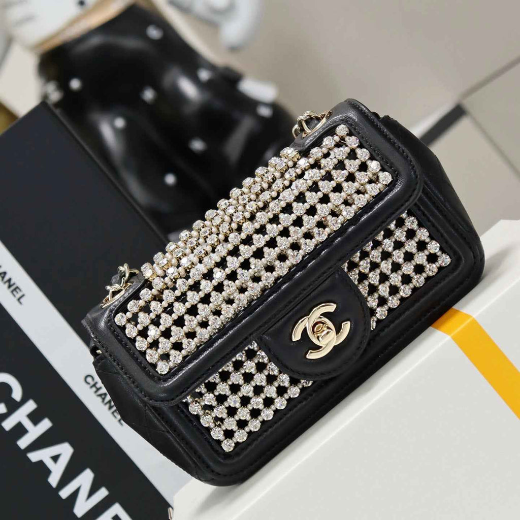 Chanel mini flap bag, AS4961 black gold lambskin, diamanté