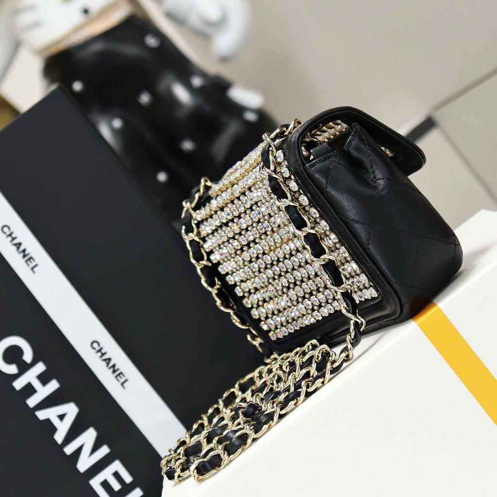 Chanel mini flap bag, AS4961 black gold lambskin, diamanté
