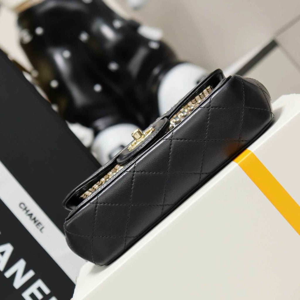 Chanel mini flap bag, AS4961 black gold lambskin, diamanté