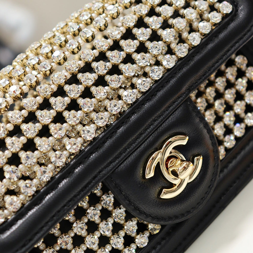 Chanel mini flap bag, AS4961 black gold lambskin, diamanté
