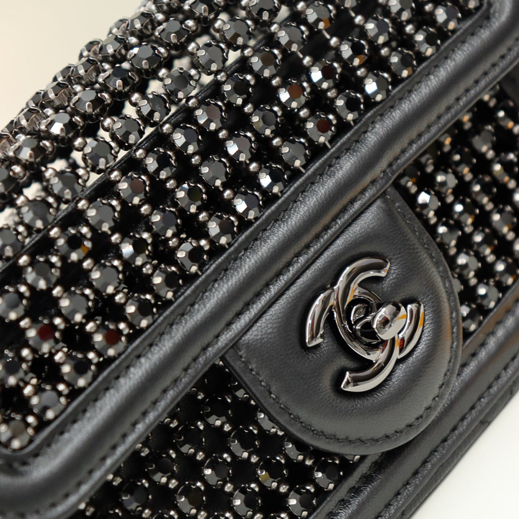 Chanel mini flap bag, AS4961 black lambskin, diamanté