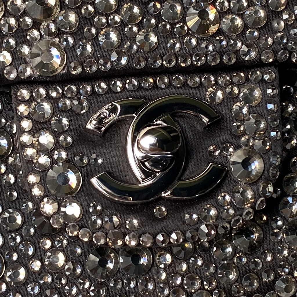 Chanel mini flap bag, Satin, AS4142 silver strass