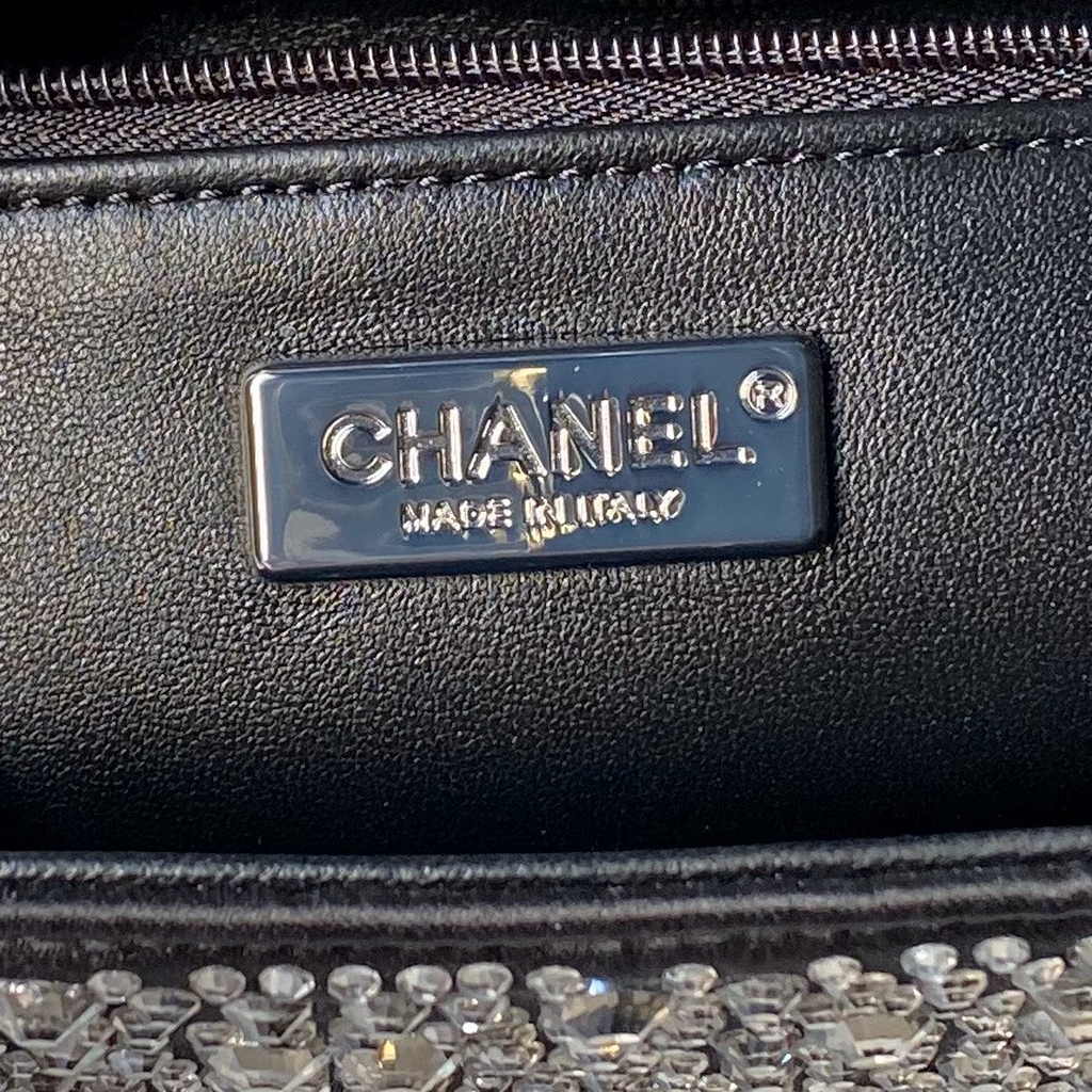 Chanel mini flap bag, Satin, AS4142 silver strass