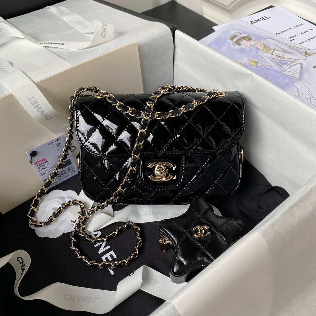 Chanel Mini Flap bag star coin purse AS4646 Mirror calfskin Black