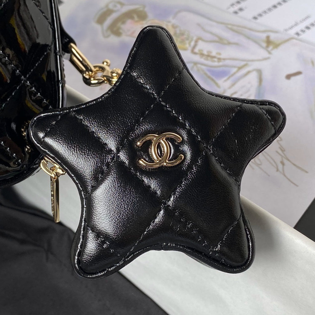 Chanel Mini Flap bag star coin purse AS4646 Mirror calfskin Black