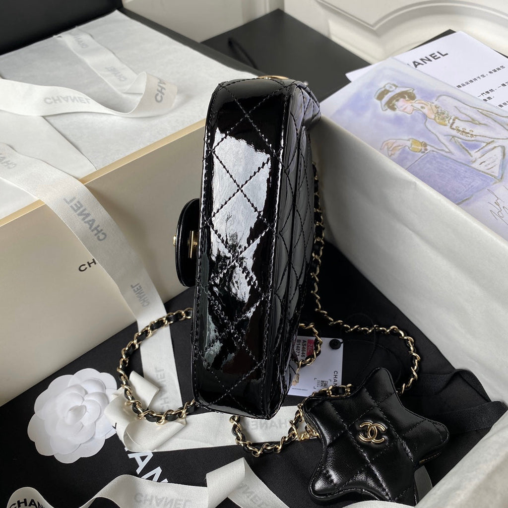 Chanel Mini Flap bag star coin purse AS4646 Mirror calfskin Black