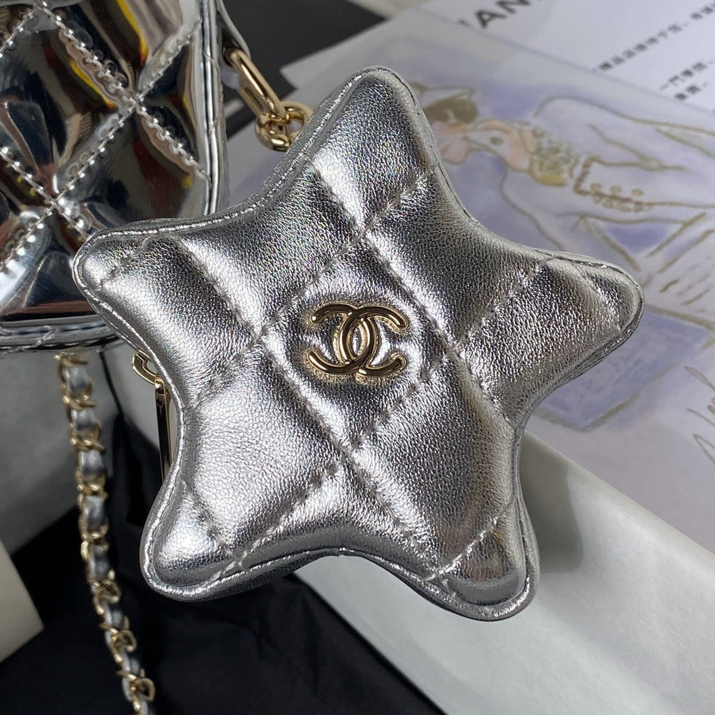 Chanel Mini Flap bag star coin purse AS4646 Mirror calfskin Silver