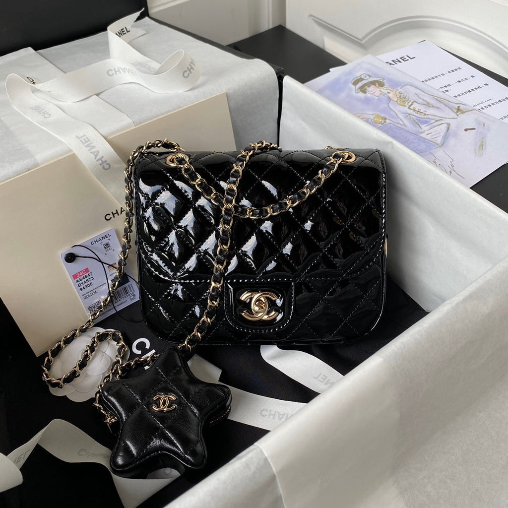 Chanel Mini Flap bag star coin purse AS4647 Mirror calfskin Black