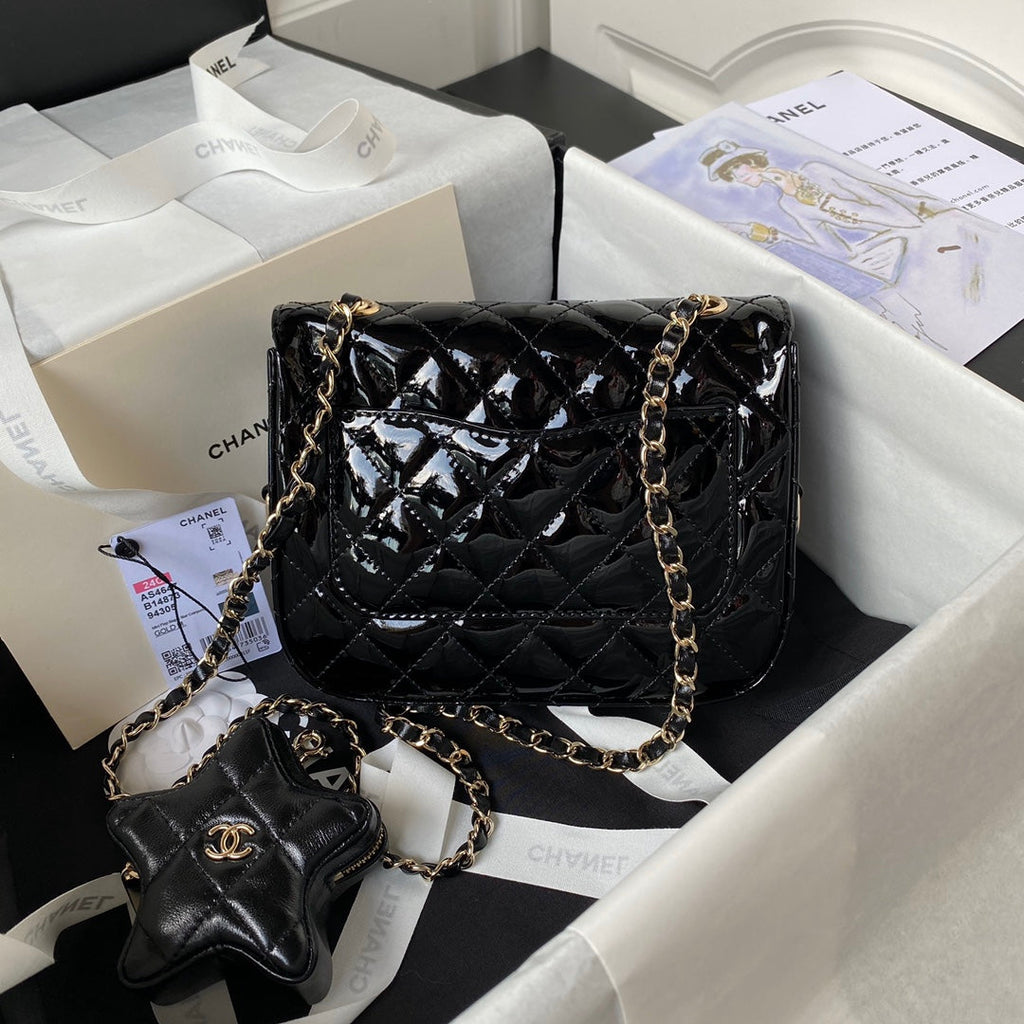 Chanel Mini Flap bag star coin purse AS4647 Mirror calfskin Black