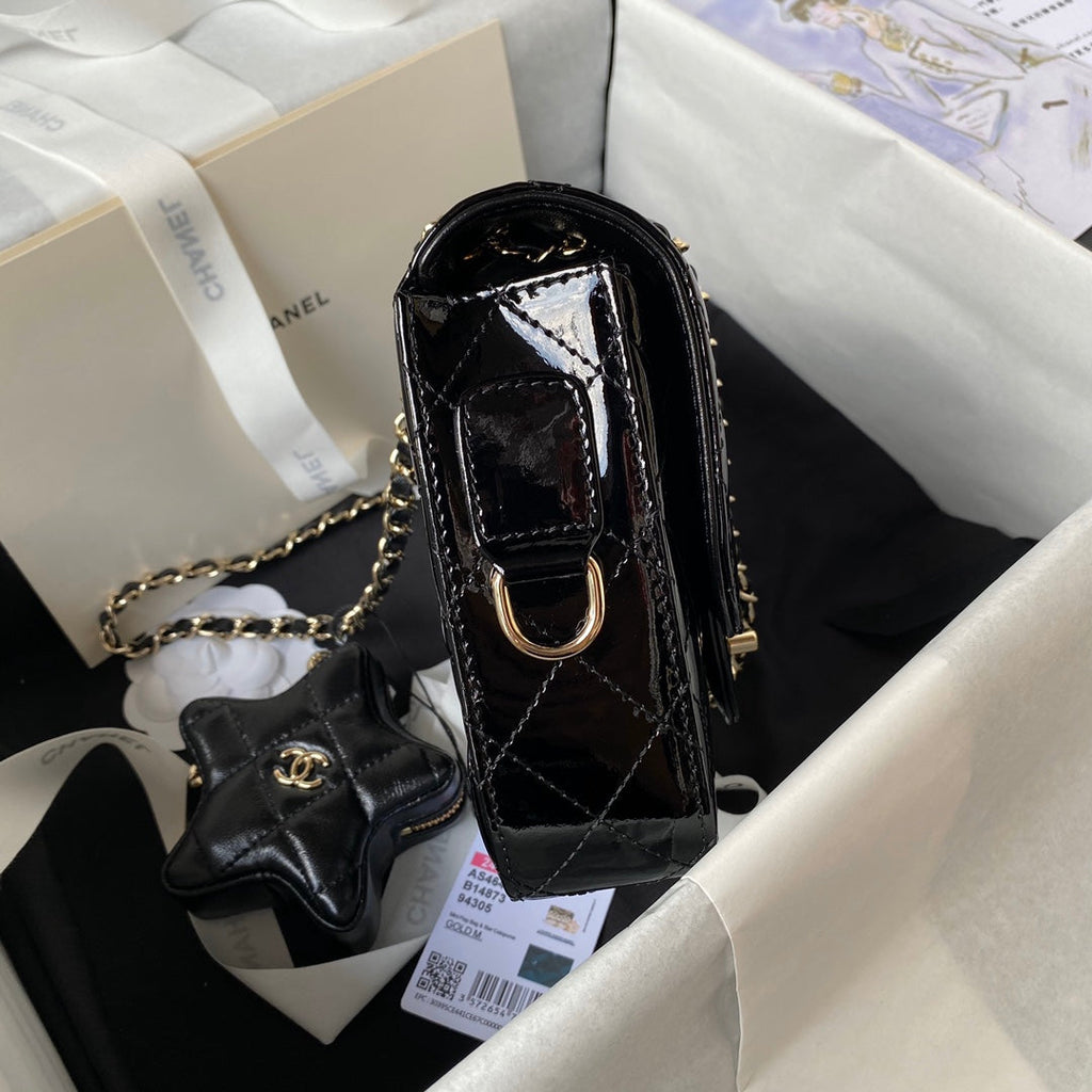 Chanel Mini Flap bag star coin purse AS4647 Mirror calfskin Black