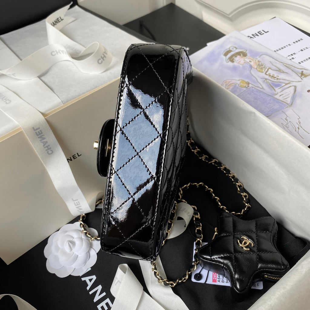 Chanel Mini Flap bag star coin purse AS4647 Mirror calfskin Black