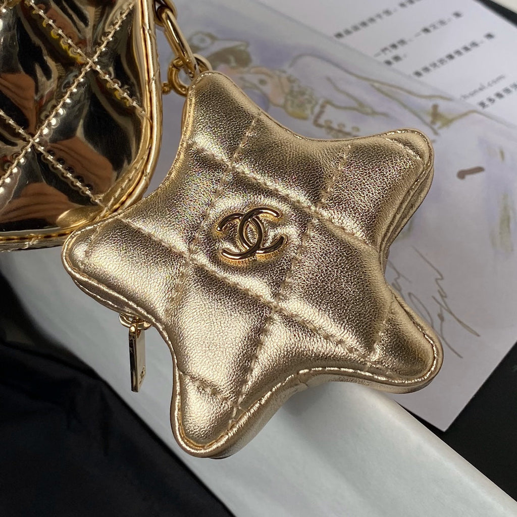 Chanel Mini Flap bag star coin purse AS4647 Mirror calfskin gold