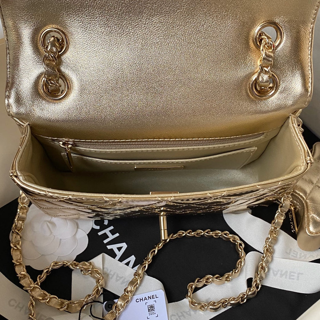 Chanel Mini Flap bag star coin purse AS4647 Mirror calfskin gold