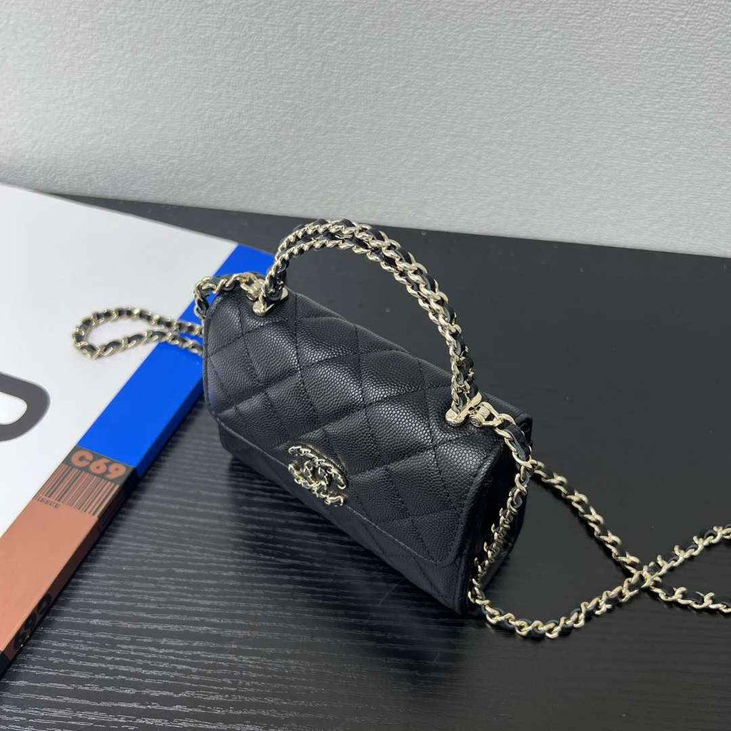 CHANEL Black Mini Flap Bag with Handle - AP3237