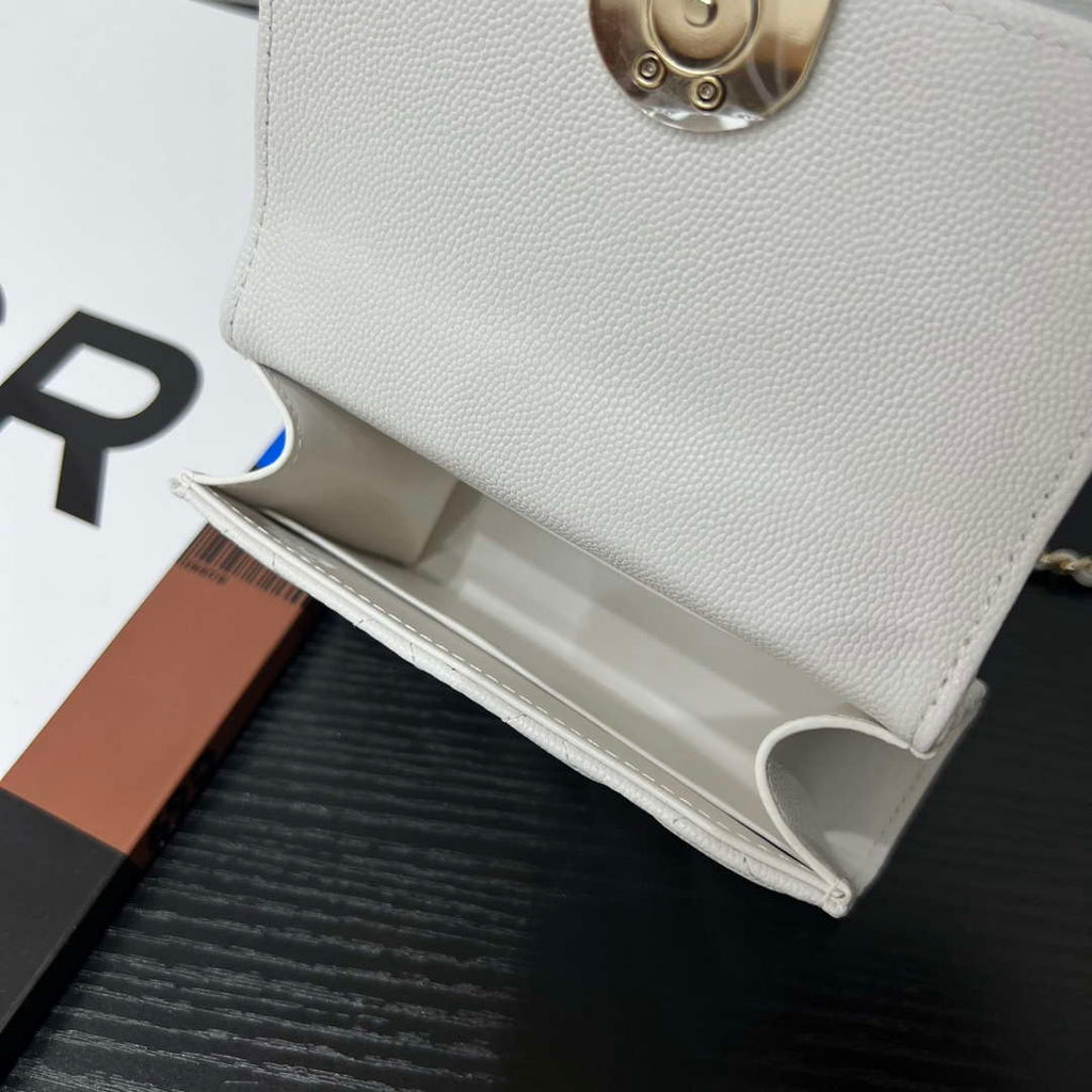 CHANEL White Mini Flap Bag with Handle - AP3237