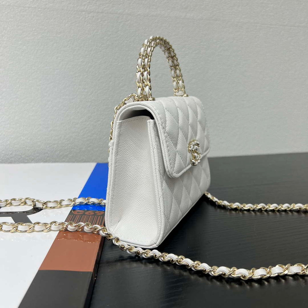 CHANEL White Mini Flap Bag with Handle - AP3237