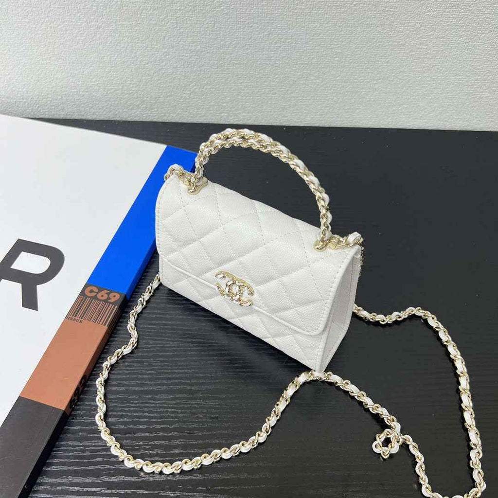 CHANEL White Mini Flap Bag with Handle - AP3237
